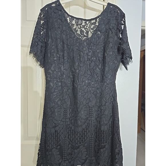 MSLG Little Black Dress Sz 12 Black Stretch Lace Floral Evening Holiday READ - Picture 1 of 6